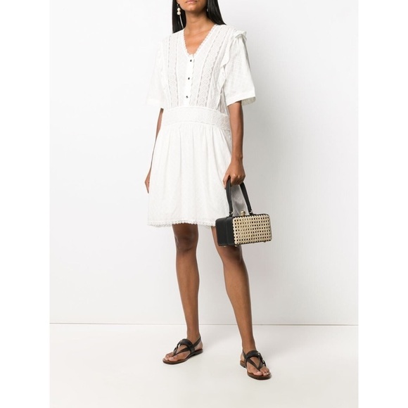 Coach Dresses & Skirts - Coach Broderie Anglaise Mini Dress Cream Lace Short Sleeves Size 2 Coquette NWT